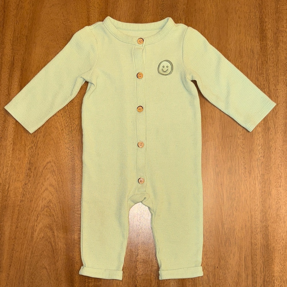 Smiley Face Kids One Piece - mint green